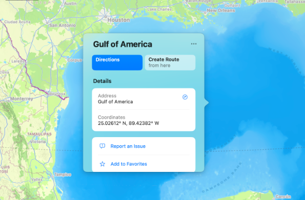 Apple is renaming the Gulf of Mexico to the Gulf of America