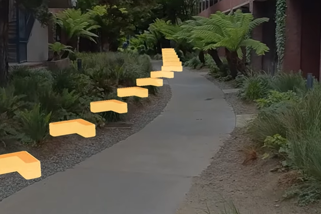 Google Android XR glasses using floating 3D navigation markers